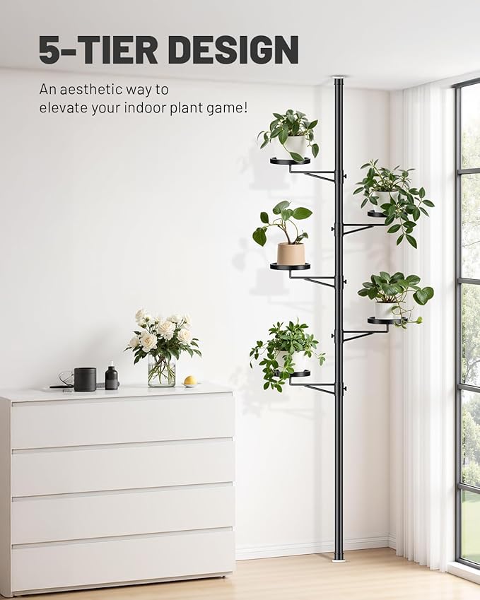 Tension Rod Plant Stand, 5 Tier Tension Pole Plant Stand - Image 2