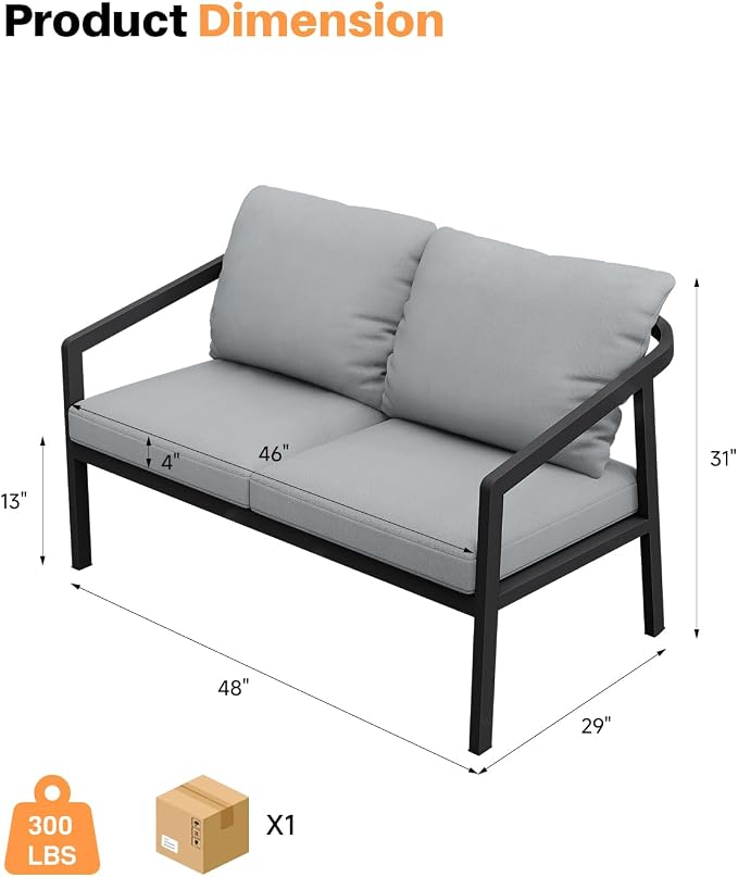 Outdoor Patio Loveseat, Never-Rust Aluminum Outdoor Loveseat Couch - Image 3