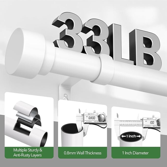 Curtain Rods for Windows 48 to 84, 1 Inch Adjustable White Heavy Duty Long - Image 4