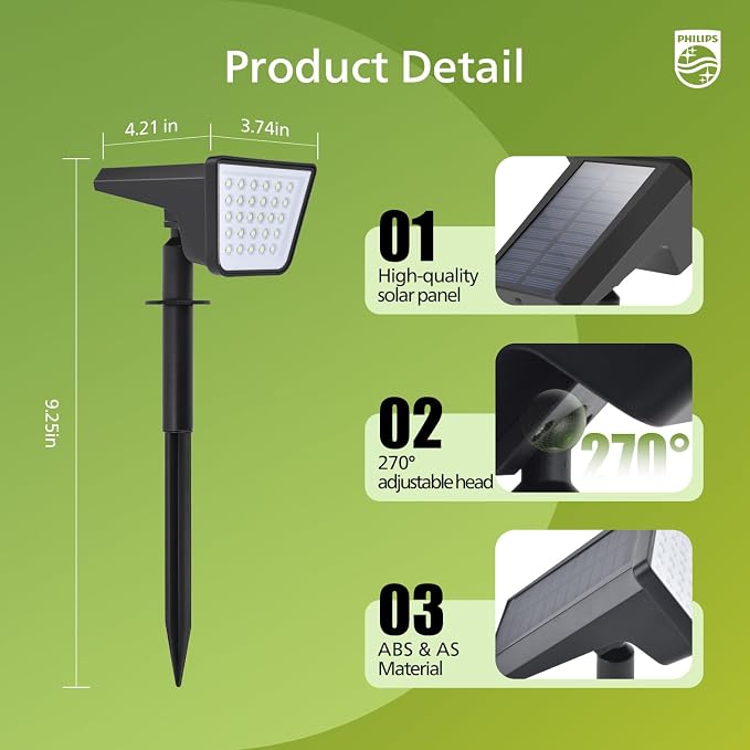 Philips 2 Packs Solar Spot Lights Outdoor Waterproof, 28 LED 7500K Solar - Image 3
