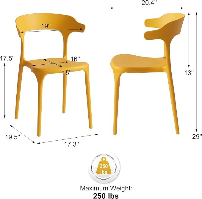 Modern Stackable Dining Chair Set, No Assembly, Plastic Chair, Patio Chair - Image 3