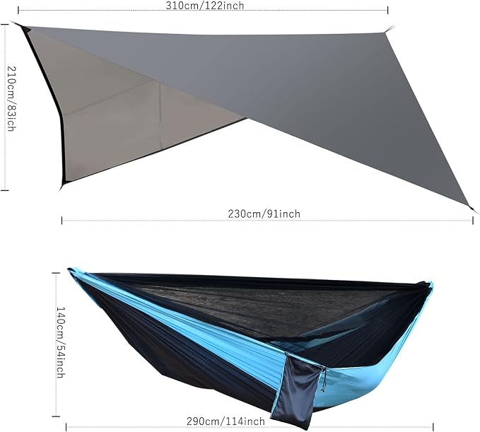 Camping Hammock with Mosquito Net Rain Fly Heavy Duty Tree Strap Nylon - Image 5