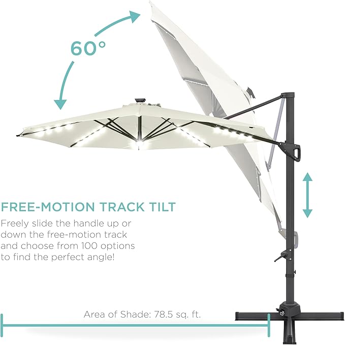 Best Choice Products 10ft Solar LED Cantilever Patio Umbrella, 360-Degree - Image 5