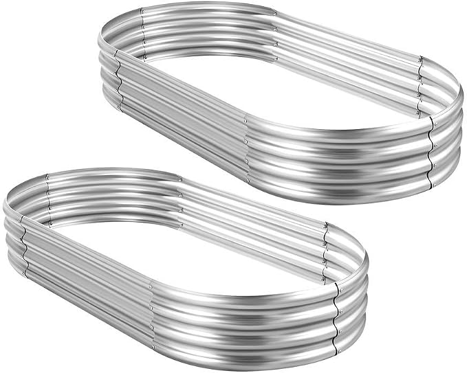 Land Guard 2Pcs Galvanized Raised Garden Bed Kit, Galvanized Planter Oval Large by LandGuard