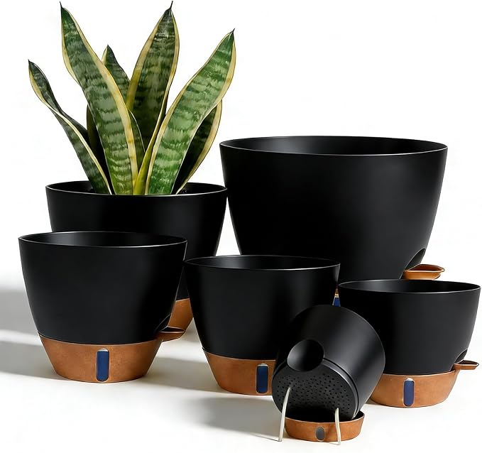7/6.5/6/5.5/5 Inch Self Watering Pots, Plastic Flower Pots by Unknown
