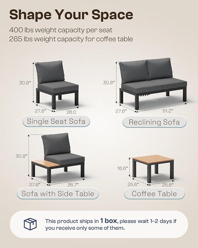 Aluminum Outdoor Patio Sofa Set, 2 Seats Modular Sectional Sofa - Image 8
