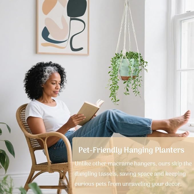 Larege Hanging Planters with Macrame Plant Hangers - Image 7