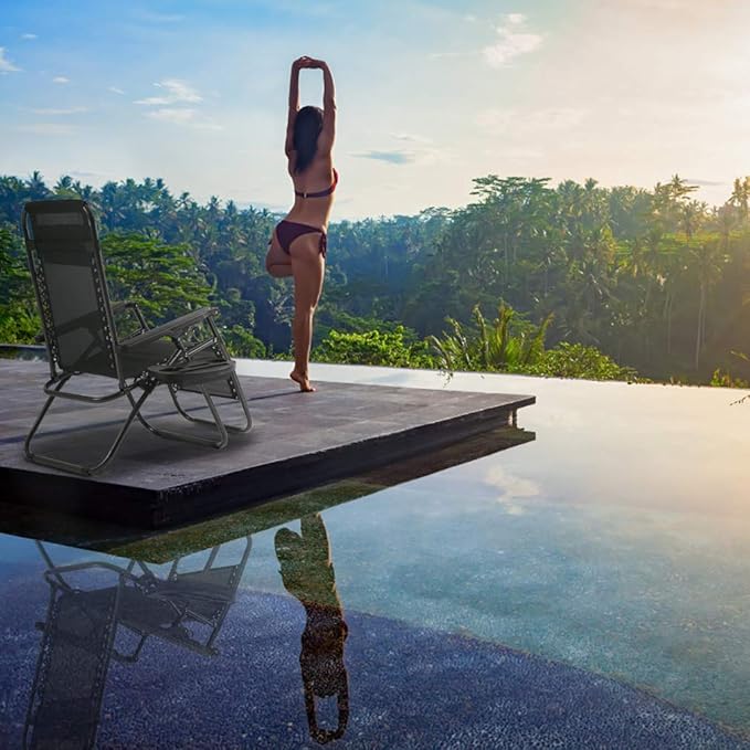 FDW Zero Gravity Chairs Set of 2 Black Lounge Patio Chairs Outdoor Yard Beach - Image 5