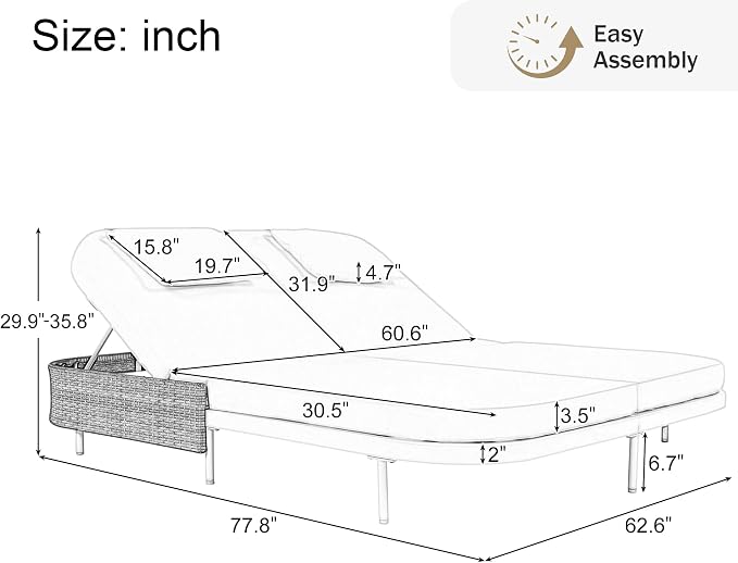 Merax Outdoor Daybed, Patio Rattan Daybed - Image 2
