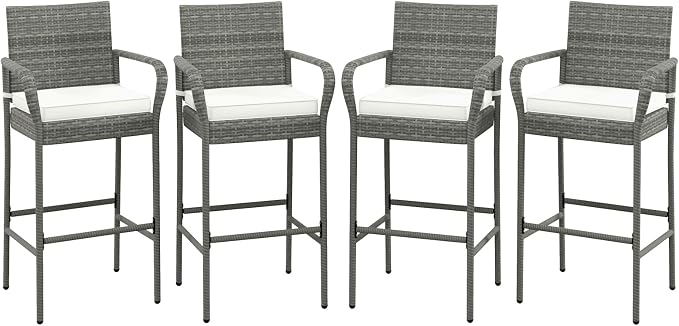 COSTWAY Wicker Bar Stools Set of 4, Patio Bar Height Chairs by COSTWAY