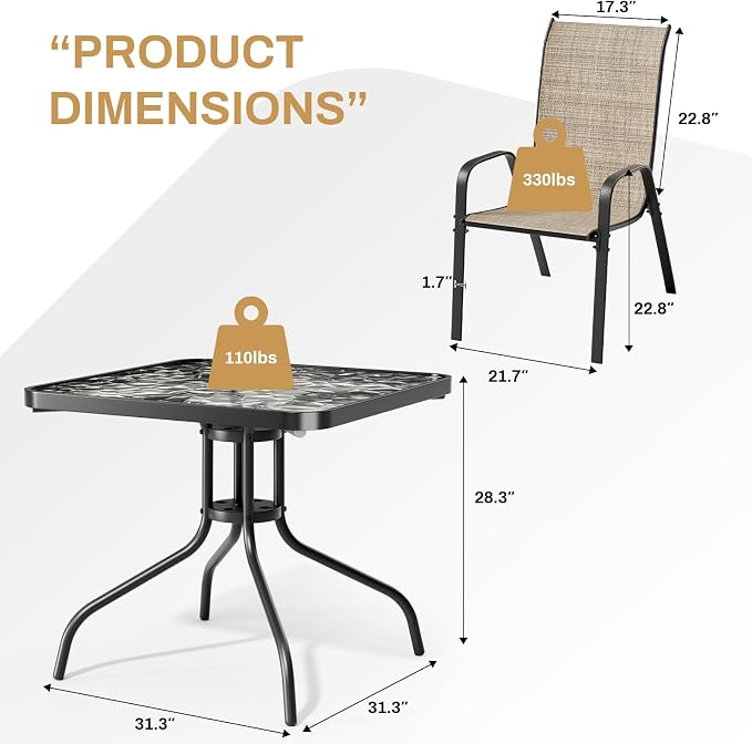 Arlopu 5 Piece Outdoor Patio Dining Set, Porch Furniture - Image 2