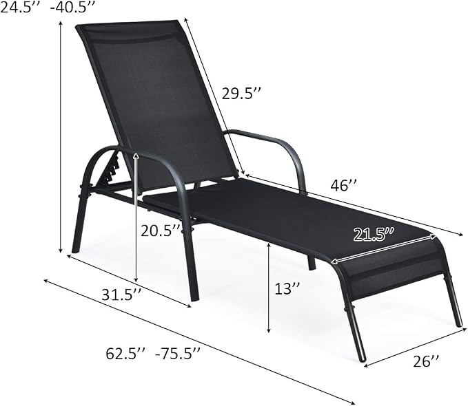 Giantex 2 Pack Patio Lounge Chair, Outdoor Chaise Lounge - Image 2