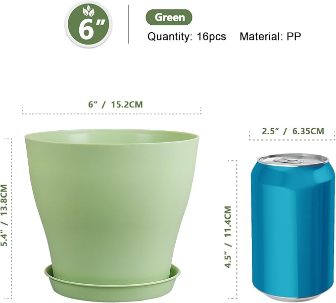 6 inch Plastic Nursery Pots, 16 Pack Plant Pots - Image 2