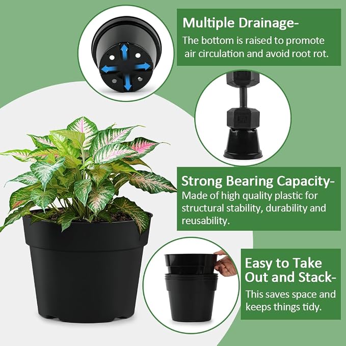 4/6/8 Inch Black Plant Nursery Pots, 15 Pack, Thickened Plastic - Image 4