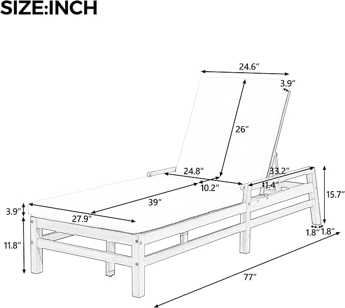 LUMISOL Patio Chaise Lounge Chair, 5-Position Adjustable Outdoor Chaise Lounge - Image 4