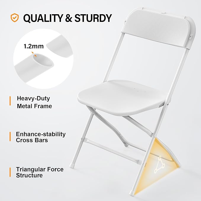 VINGLI 6 Pack White Plastic Folding Chair, Indoor Outdoor Portable Stackable - Image 4