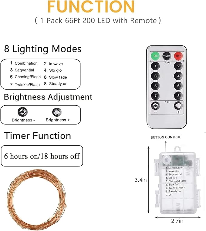 4Pack 80Ft 240LED Fairy Lights Battery Operated - Image 5