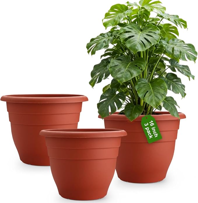 3 Pack Large 16 Inch Plastic Plant Pots by RooTrimmer