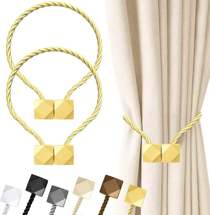 Hion Magnetic Curtain Tiebacks Golden 2pcs, Curtain Tiebacks Buckles Holdbacks by Hion