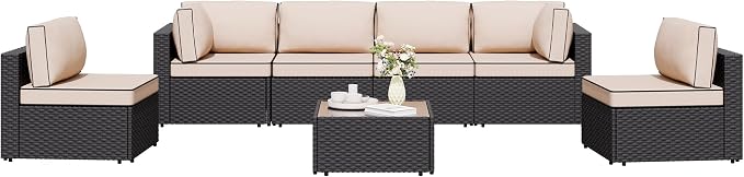 Shintenchi 7 Pieces Outdoor Patio Sectional Sofa Couch, Wicker Furniture by Shintenchi