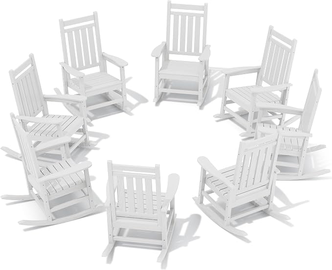 SERWALL HDPE Outdoor Rocking Chair Set of 8, Patio Rocking Chairs by SERWALL