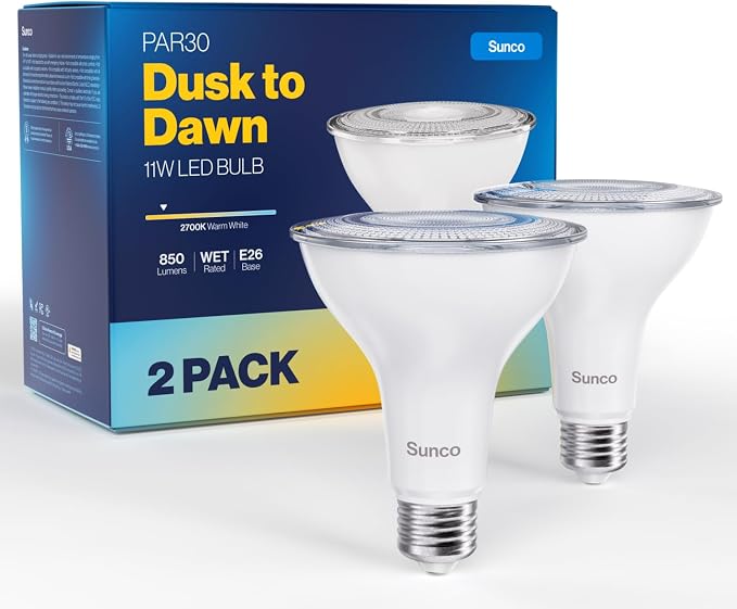 Sunco 2 Pack PAR30 LED Dusk to Dawn Light Bulbs, 850 Lumens, 2700K Soft White by SuncoLighting