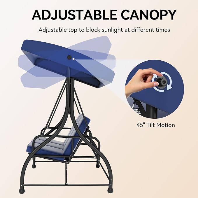 3-Seat Patio Swing Chair Outdoor Heavy Duty Steel Frame - Image 3