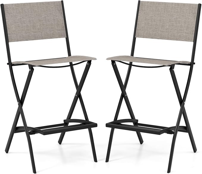 COSTWAY Outdoor Patio Bar Chair Set of 2, Folding Bar Height Stool by COSTWAY