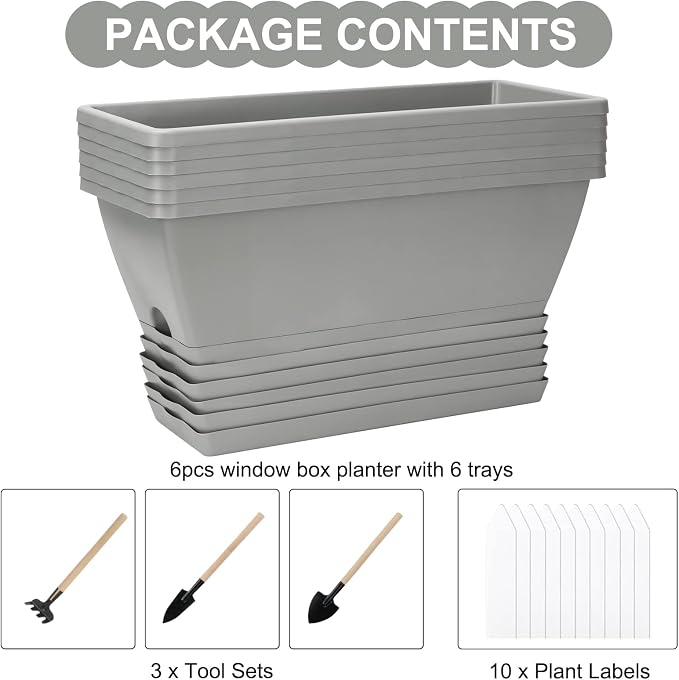 Window Box Planter, 6 Packs 17 Inches Rectangle Planters Box - Image 3
