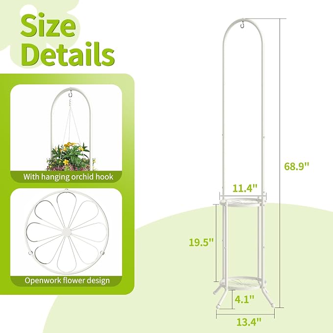 BMOSU Plant Stand with Hooks Indoor Outdoor Corner Tall Plant Stand Heavy-Duty - Image 7