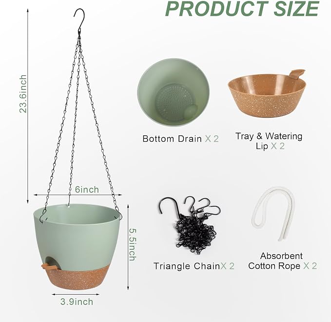 Hanging Planters for Indoor Outdoor Plants, 2 Pack Self Watering Hanging Pot - Image 4