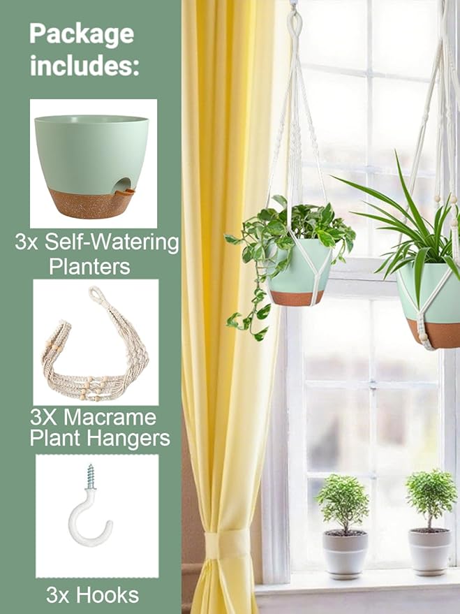Self Watering Hanging Planters for Indoor Plants 3 Pack Macrame Plant Hangers - Image 5