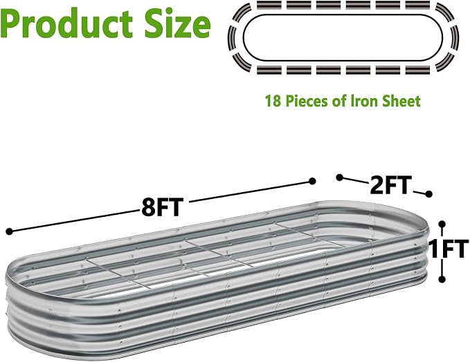 zizin 2 Pack Oval Galvanized Raised Garden Bed Kit 8x2x1ft Large Metal Planter - Image 5