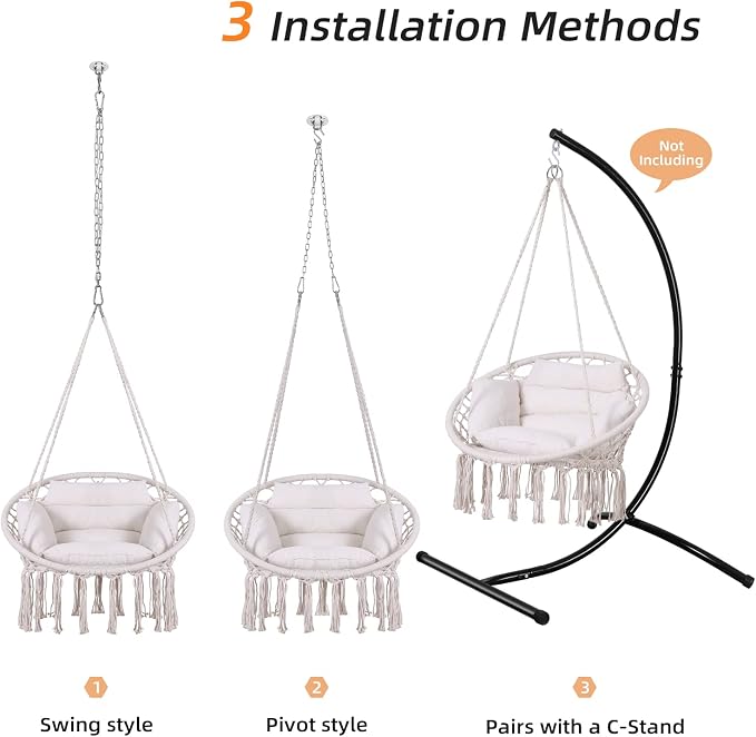 Goutime Hammock Chair, Macrame Hanging Swing Chairs - Image 6