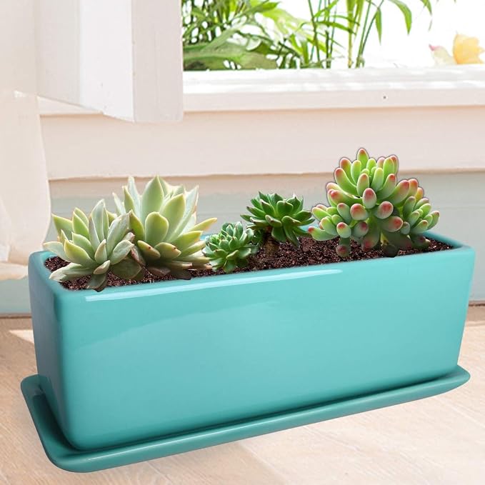 Vencer 14 Inch Rectangular Modern Minimalist Ceramic Succulent Planter Pot - Image 6