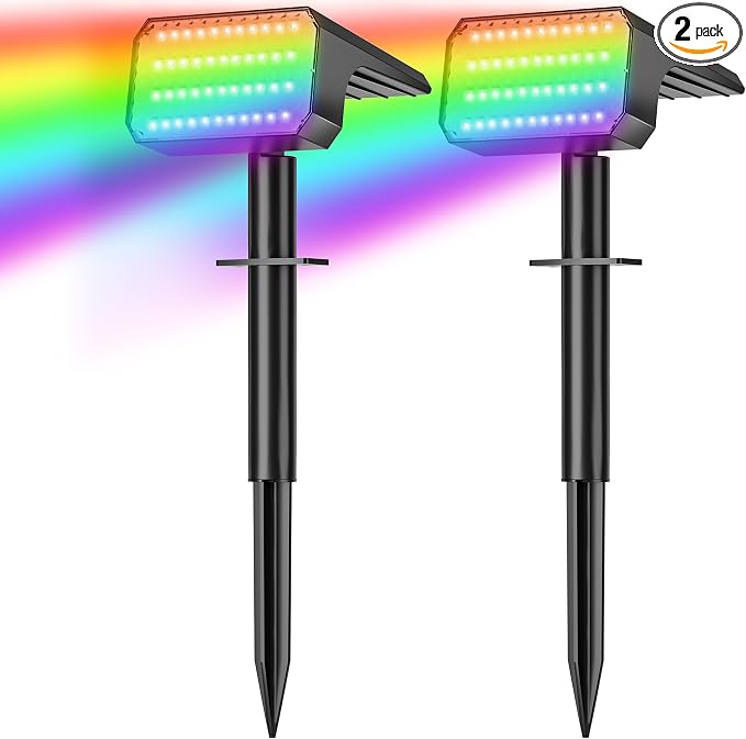 LANSOW Solar Spot Lights Outdoor Color Changing, 2 Pack/7 Modes Waterproof by LANSOW