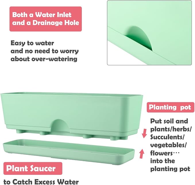 6 Pack Rectangle Planter 16x4.4 Inch Window Boxes Planters Rectangular Large - Image 4