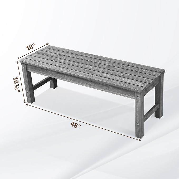 Psilvam 2-Person Outdoor Poly Lumber Patio Backless Bench, Fade-Resistant & - Image 3