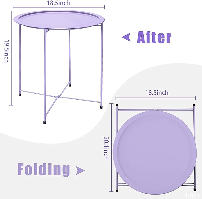 Garden 4 you End Table 2 PCS Metal Side Table Purple Round Folding Tray Cyan - Image 3