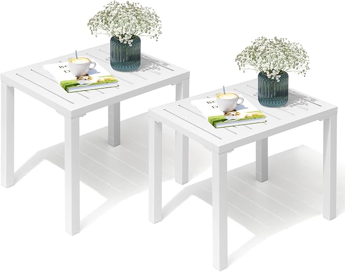 Crestlive Products Outdoor Side Table Set of 2, Aluminum Rectangular Side/End by CrestliveProducts