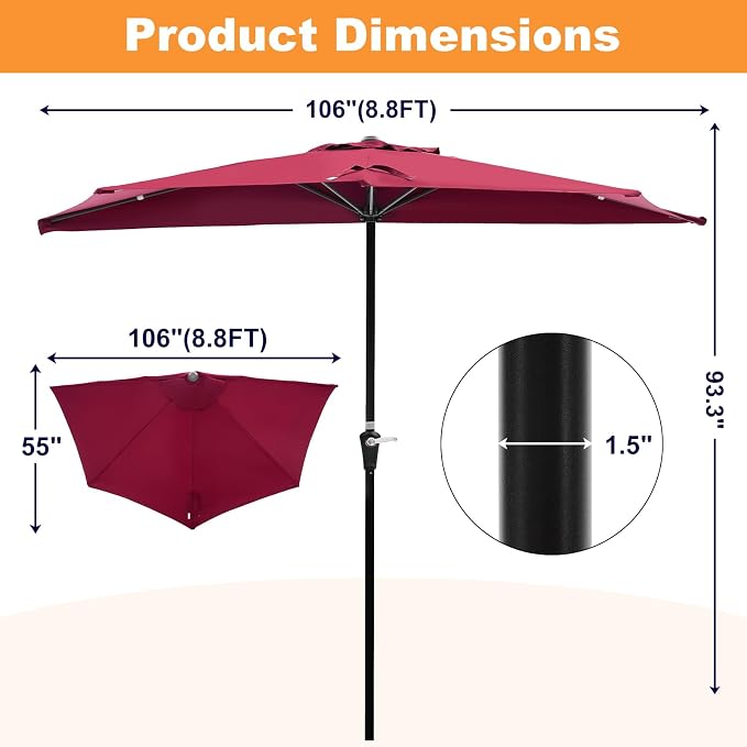 OLIXIS Half 9Ft Umbrella Outdoor Patio, Scalloped Patio Umbrella - Image 2