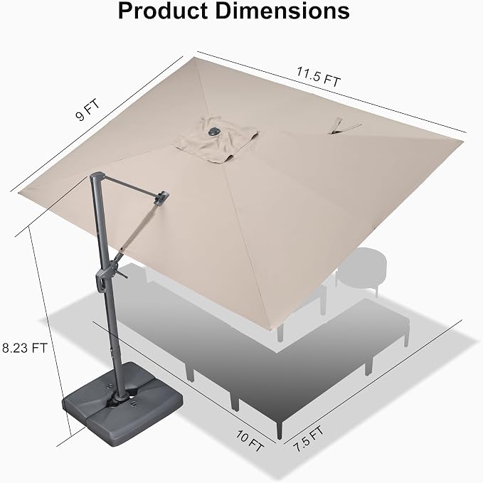 PURPLE LEAF Patio Umbrella 9' X 11.5' Rectangle Cantilever Umbrella Large - Image 9