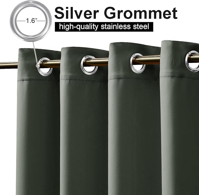 NICETOWN 2 Panels Greyish Green Blackout Bottom Weighted Outdoor Curtains - Image 3