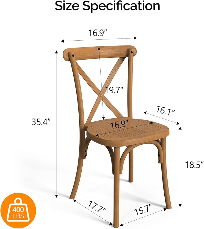 VINGLI Plastic Outdoor Dining Chairs Set of 4, Stackable Patio Farmhouse Brown - Image 3