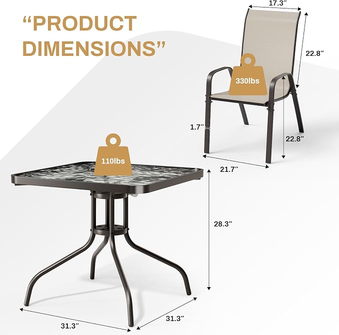 Arlopu 5 Piece Outdoor Patio Dining Set, Porch Furniture - Image 2