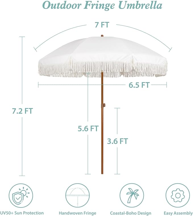 AMMSUN 7ft Patio Umbrella with Fringe Outdoor Tassel Umbrella UPF50+ Premium - Image 7