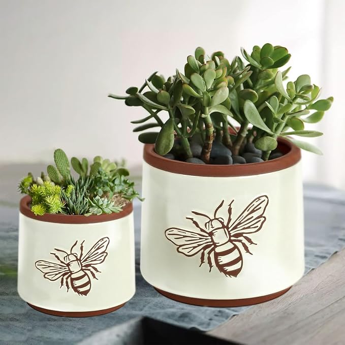 YBX Terracotta Pots Inch with Drainage Holes, Bee Decor, Ceramic Pots - Image 7