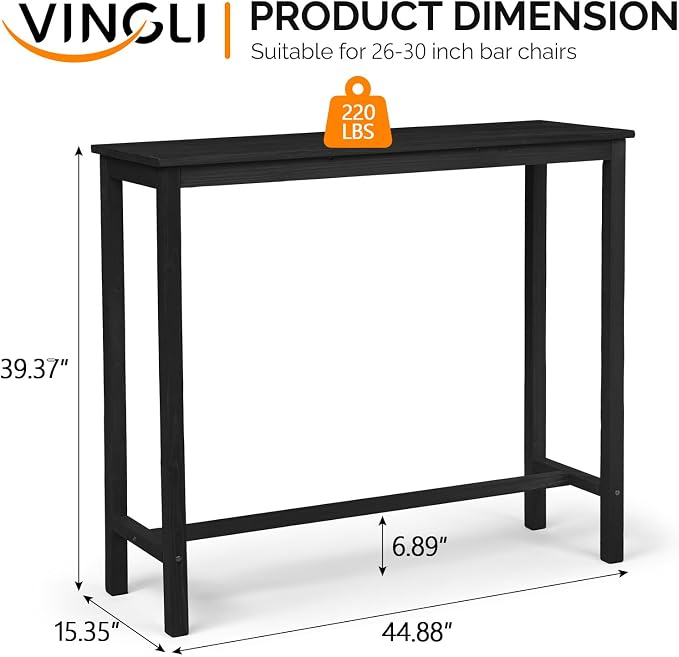 VINGLI Wooden Outdoor Bar Table, Wood Patio Counter Height Table, - Image 3