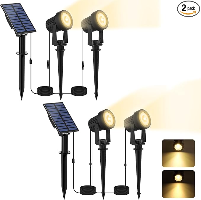 Solar Spotlights Outdoor Waterproof, Warm White Landscape Spotlights, by LINQELLY