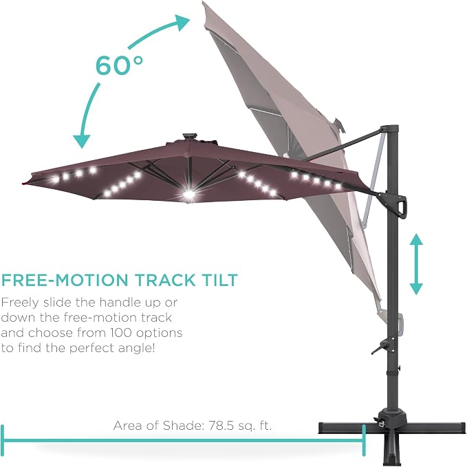 Best Choice Products 10ft Solar LED Cantilever Patio Umbrella, 360-Degree - Image 5
